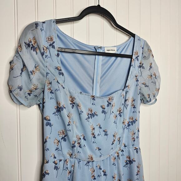 Superdown Light Blue Floral Frankie Flare Mini Dress Size Small Wedding Guest - Picture 3 of 10